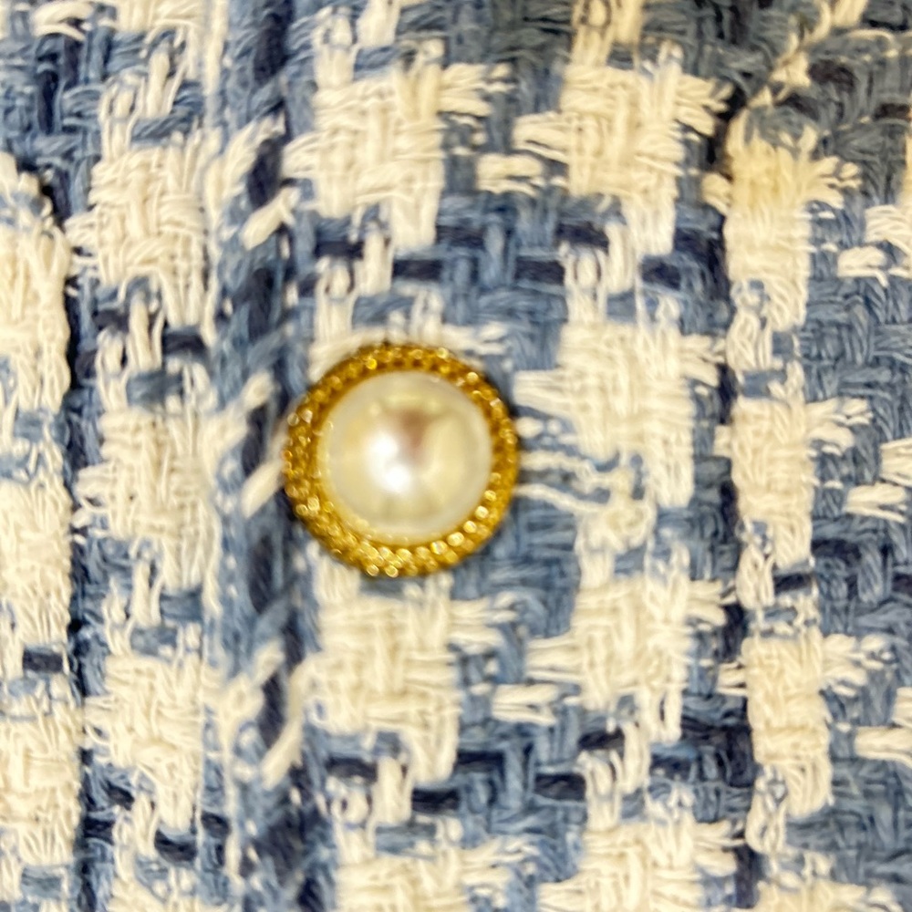 Zara Blue and White Houndstooth Button Down Shirt - Picture 10 of 12